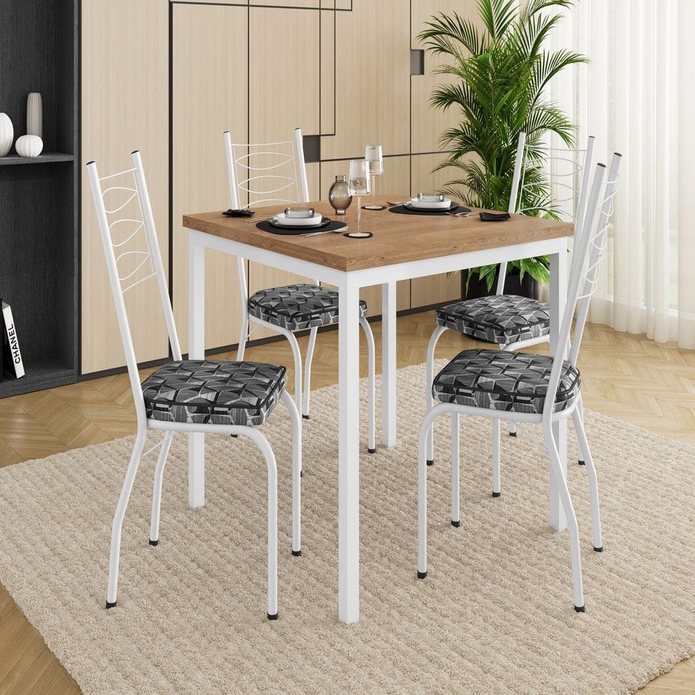 Conjunto de Mesa para Cozinha com 4 Cadeiras Branco/Mosaico Silver/Demolição