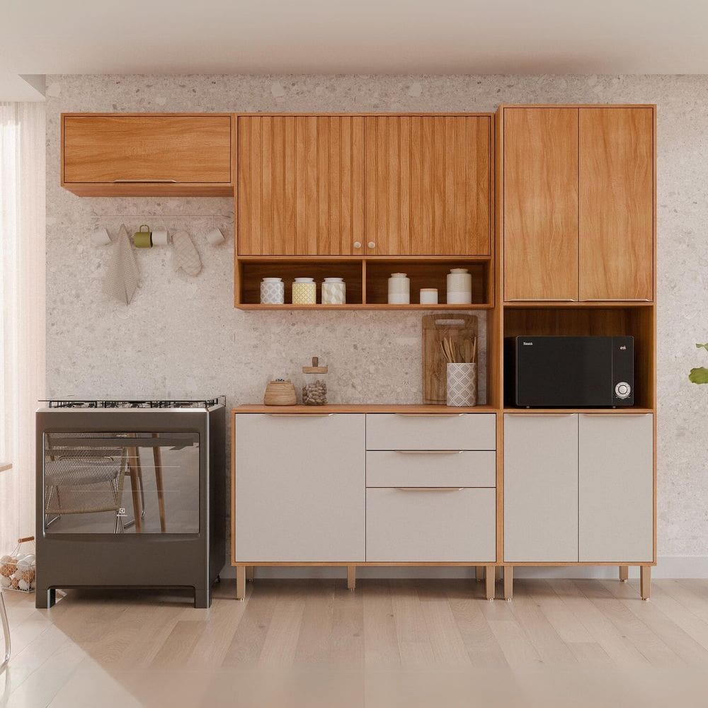 Cozinha Modulada 4 Peças com Torre Quente para Forno ou Microondas Cinamomo/Off White