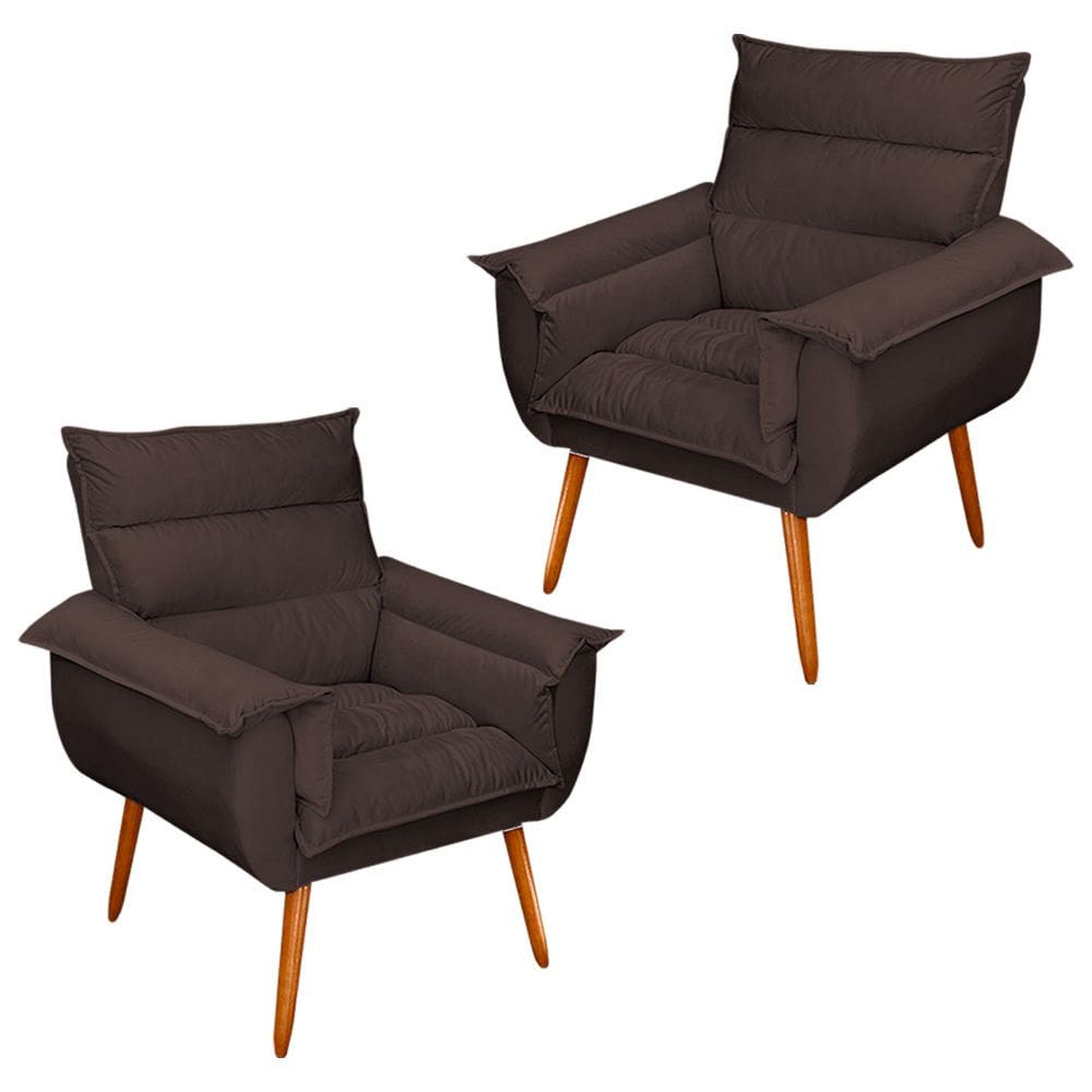 Kit 02 Poltronas Decorativas Modernas Sala e Recepção Monza Pés Palito Veludo Marrom - Abmaza