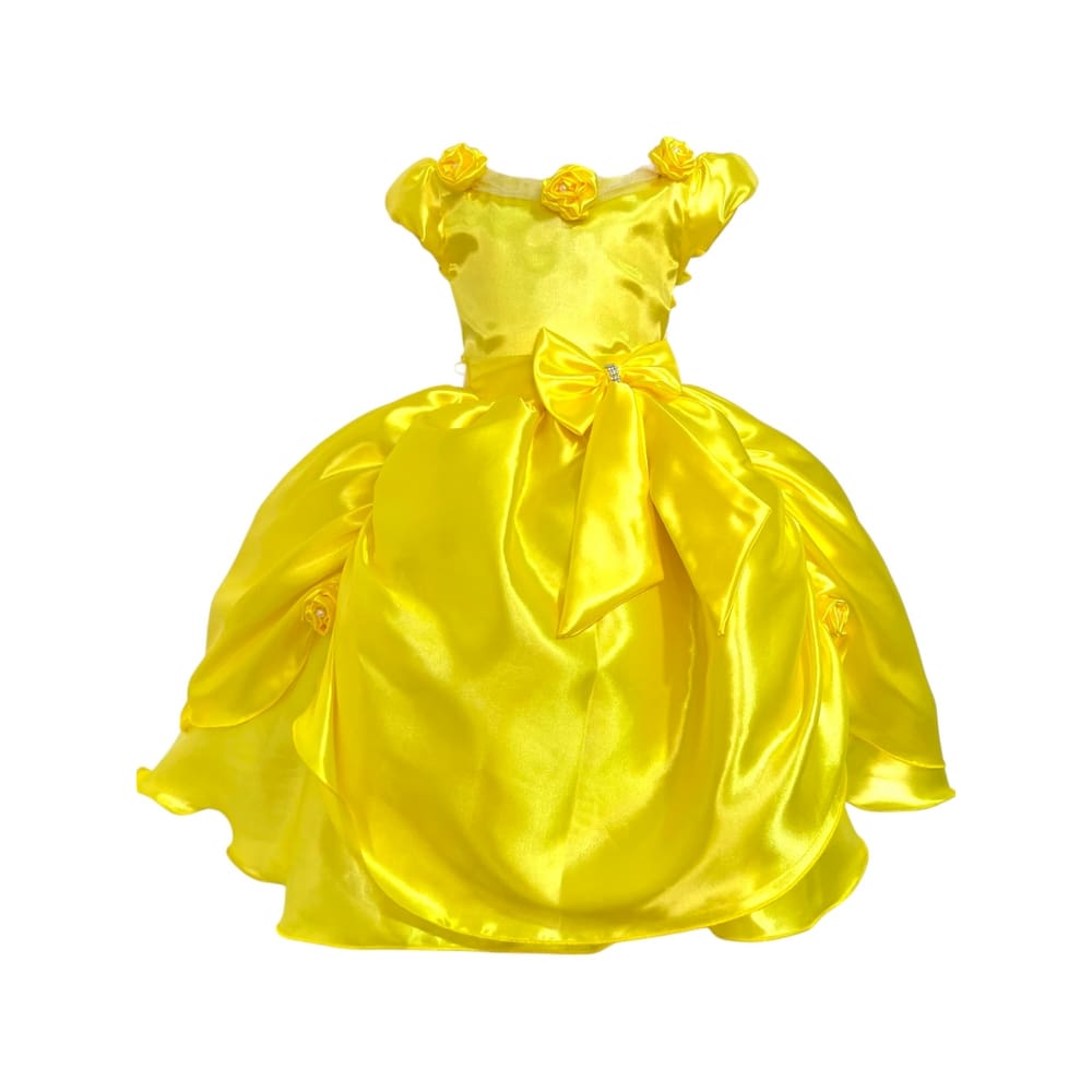 Vestido Festa Amarelo Infantil Menina Bela e a Fera Luxo