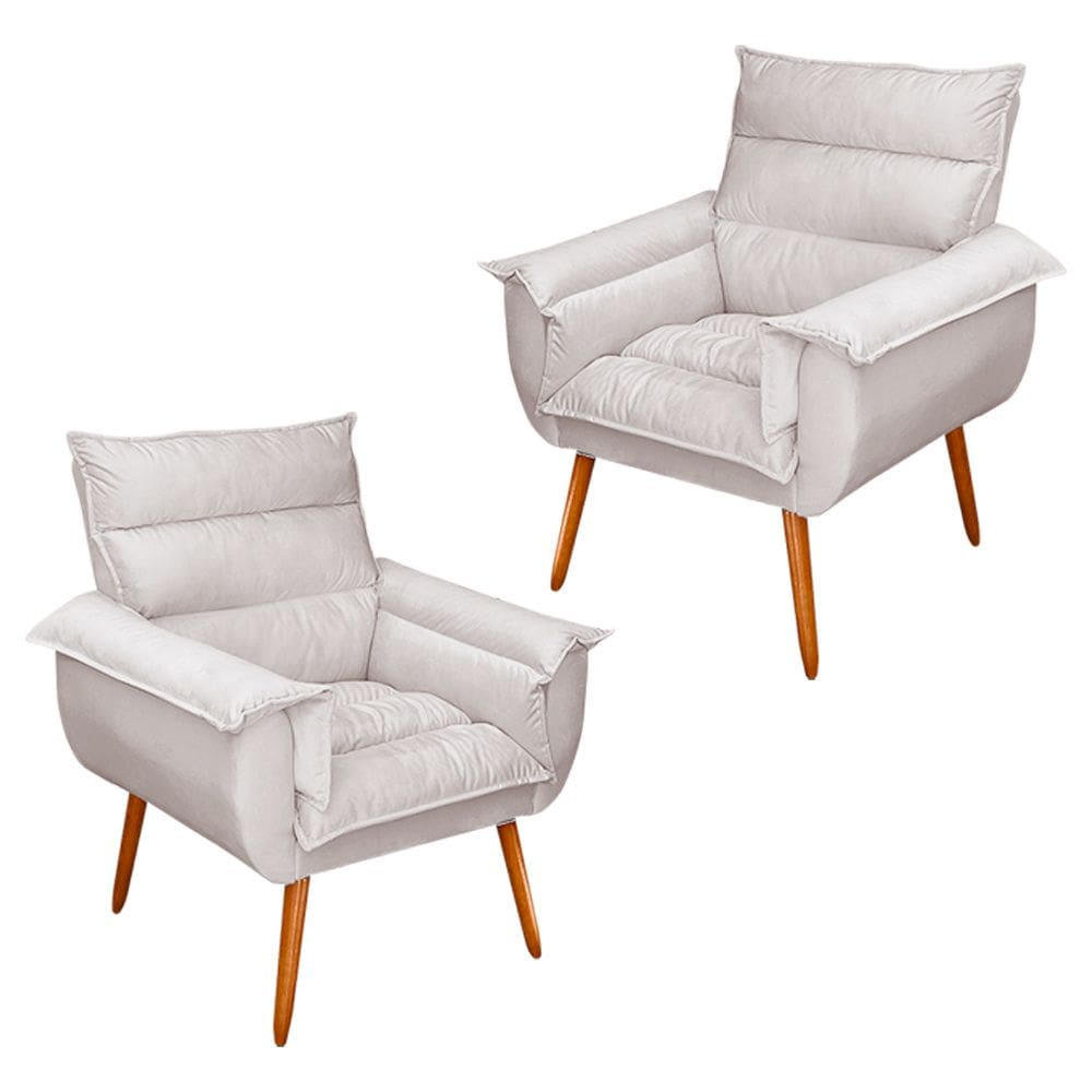 Kit 02 Poltronas Decorativas Modernas Sala e Recepção Monza Pés Palito Veludo Bege - Abmaza