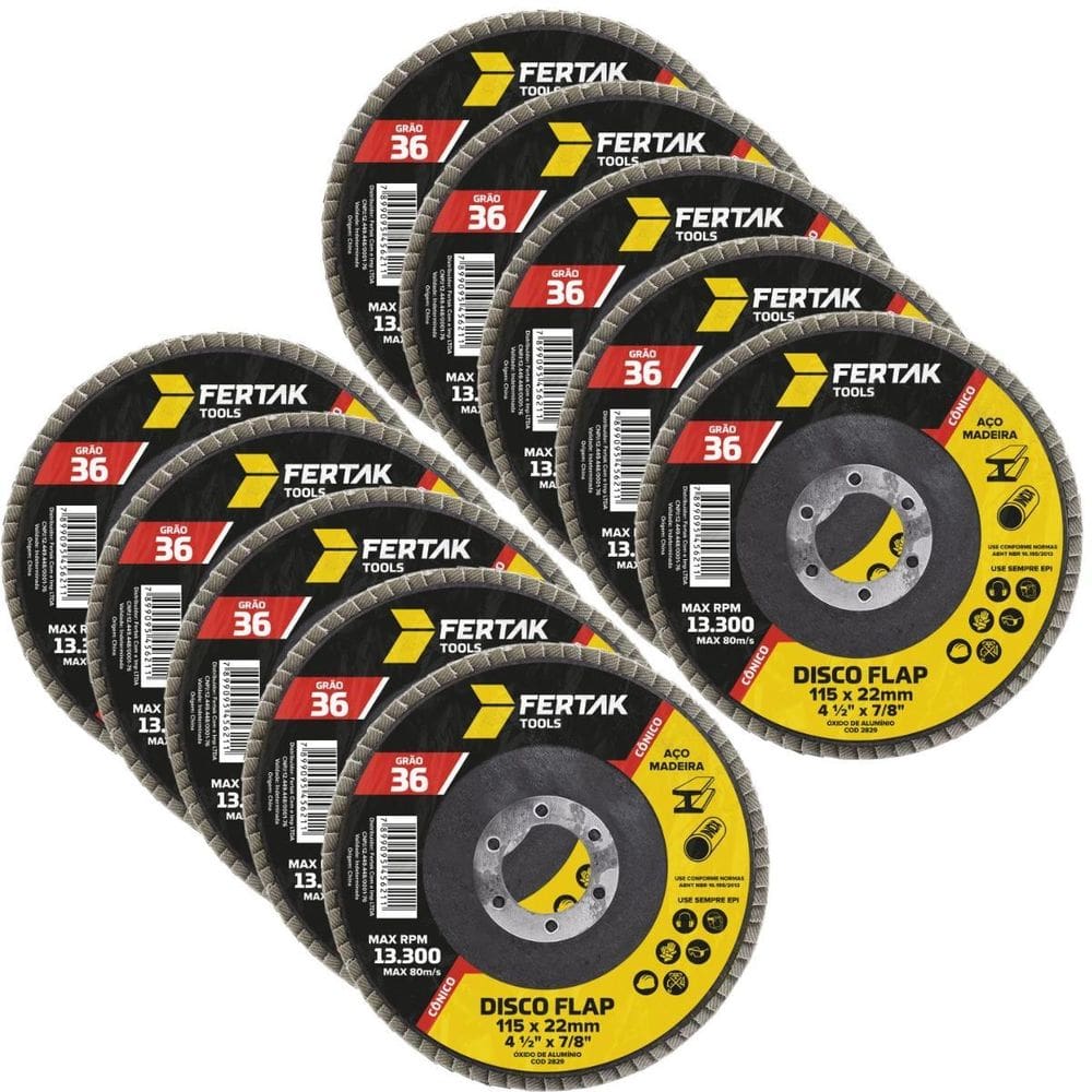 Disco Flap Cônico 115Mm Grão 36 Madeira Aço Desbaste 10 Un