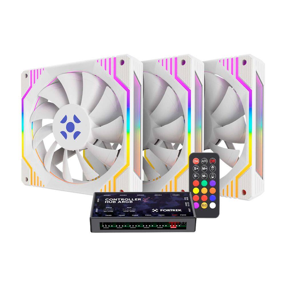 Kit Cooler Fan Argb Fortrek Frosty Branco Com Controladora/Controle
