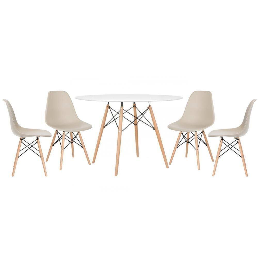Kit - Mesa Eames 120 Cm Branco + 4 Cadeiras Eames Dsw Nude Mesa Branco Com Cadeiras Nude