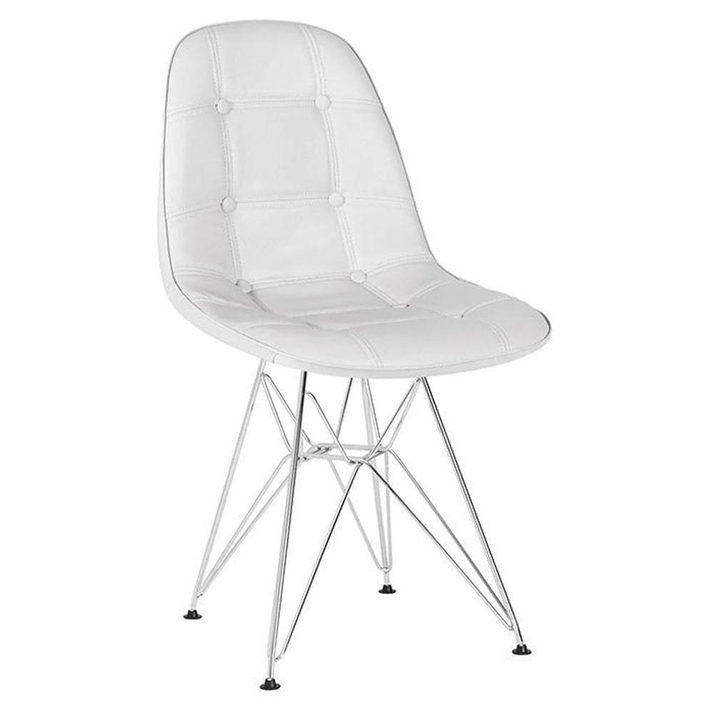 Cadeira Estofada Charles Eames Eiffel Botonê Com Pés De Metal Cromado Cinza Claro Cinza-claro
