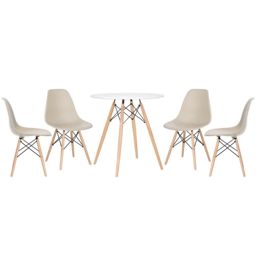 Kit - Mesa Eames 70 Cm Branco + 4 Cadeiras Eames Dsw Nude Mesa Branco Com Cadeiras Nude
