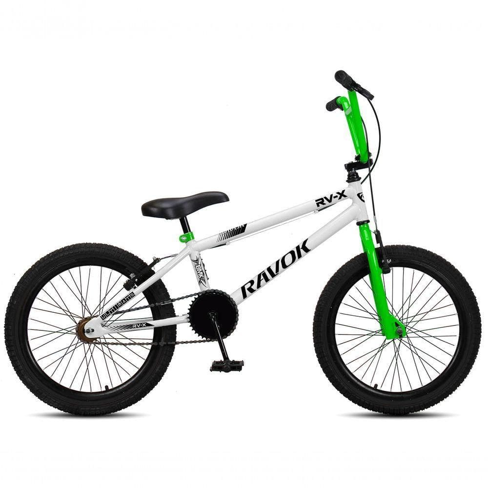 Bicicleta BMX Cross Aro 20 RV-X Aro Aero Freio V-brake Ravok Branco Verde