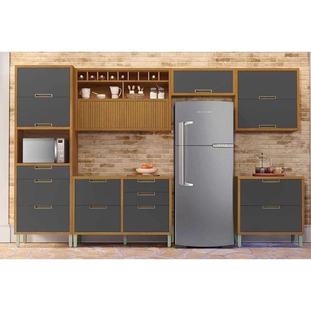 Cozinha Modulada Nesher Imperatriz 6 Peças (3Aéreos+2Balcões+1Paneleiro) C6P85 Freijo/Grafite-Nesher