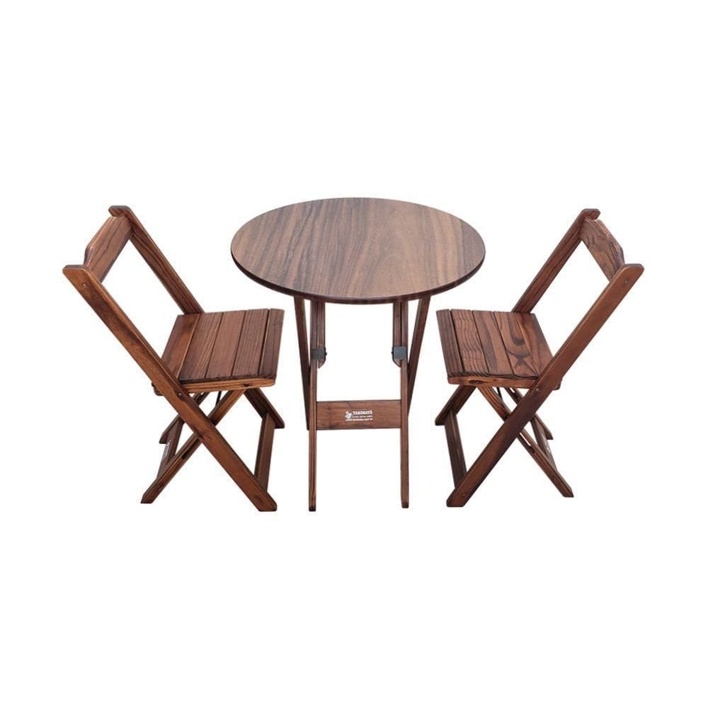 Mesa Dobrável De Madeira Redonda 70cm Com 2 Cadeiras Imbuia - Tarimatã