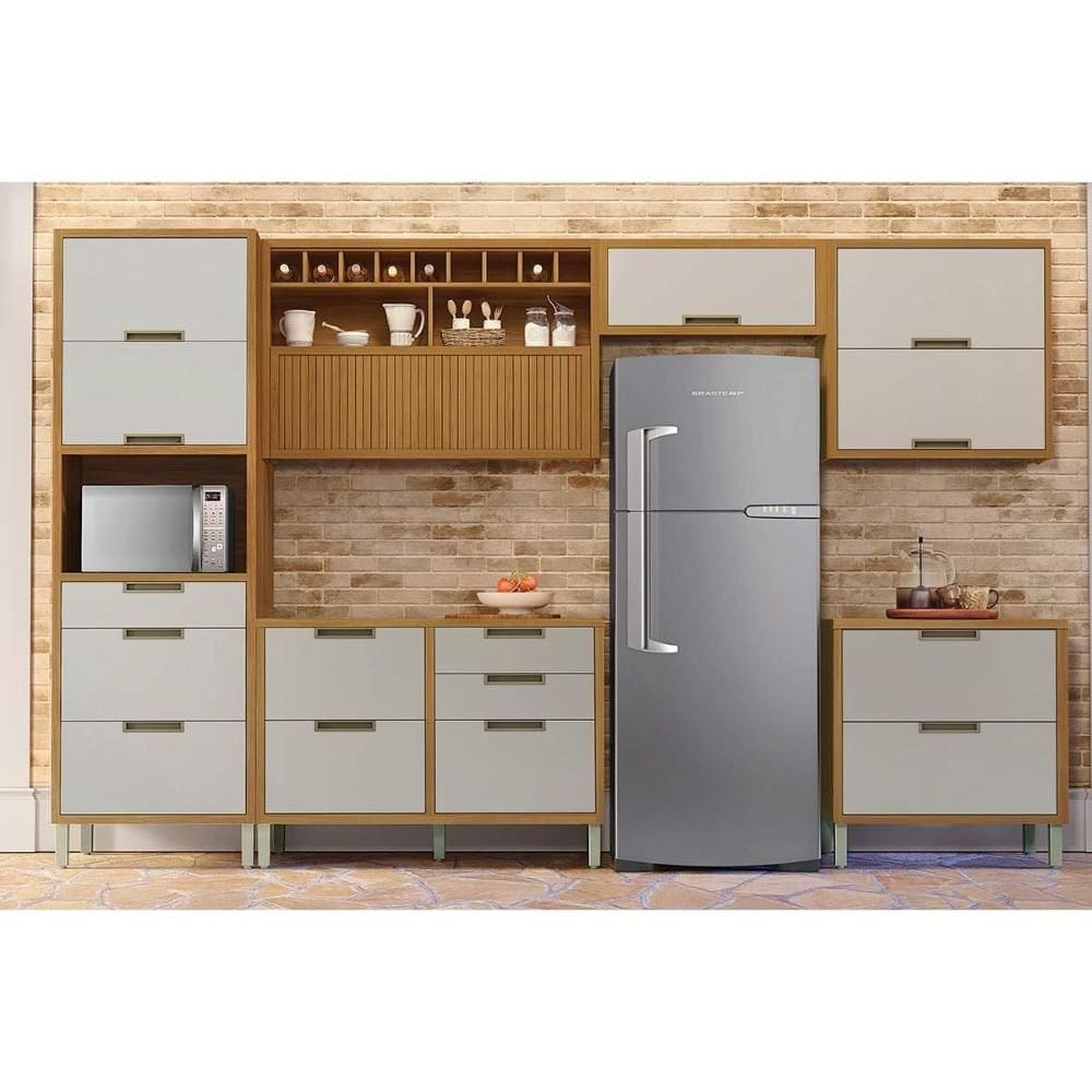 Cozinha Modulada Nesher Imperatriz 6 Peças (3Aéreos+2Balcões+1Paneleiro) C6P85 Freijo/Off White-Nesher