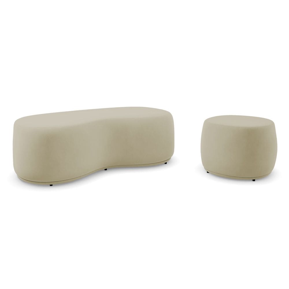Conjunto 02 Puffs Decorativos Living Aisha Orgânico Veludo Bege - Abmaza