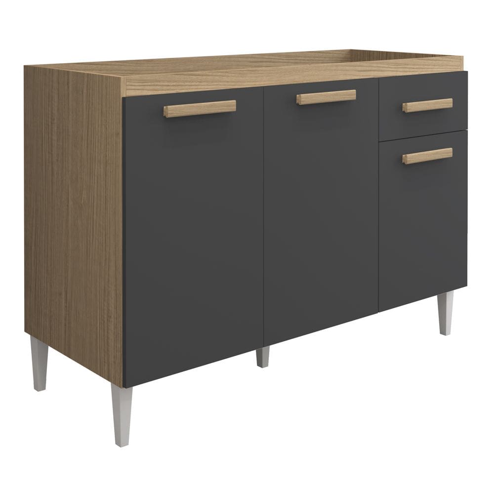 Balcão Gabinete Para Pia Victória 120cm 03 Portas Sem Tampo Atacama Grafite - Abmaza