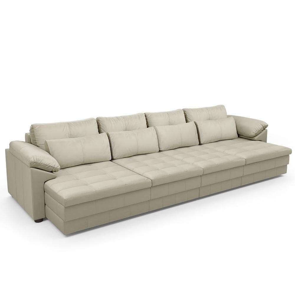 Sofá Retrátil Para Sala De Estar 6 Lugares 414cm Riza S03 Couro Bege Pérola - Lyam Decor