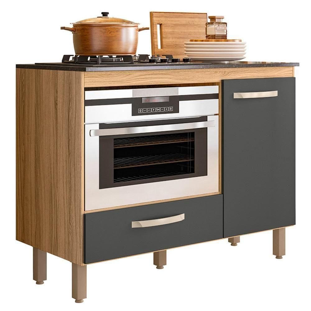 Balcão De Cozinha Fit 1 Porta E 1 Gaveta Freijó-chumbo Com Tampo Mdp Para Cooktop - Nicioli Freijó-chumbo
