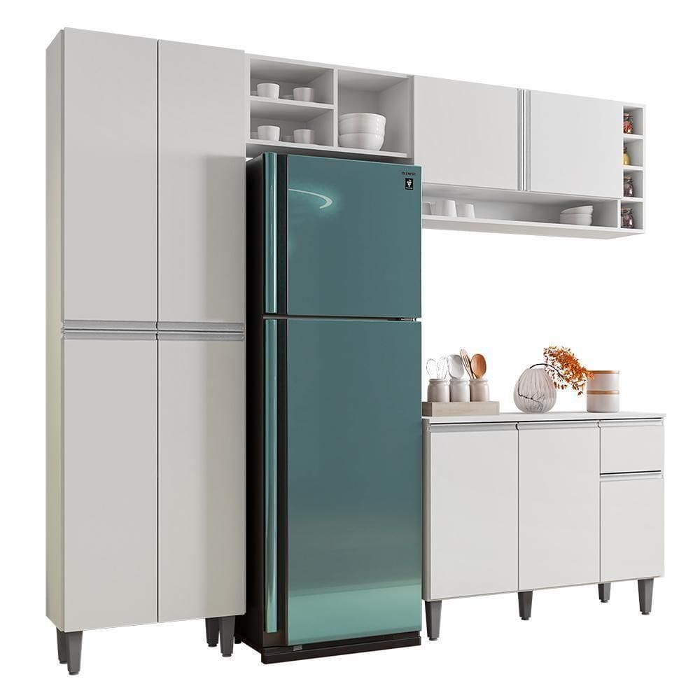 Cozinha Modulada Vanessa 230cm Paneleiro, Balcão Com Tampo Mdp E Aéreo Branco - Ajl Móveis Branco