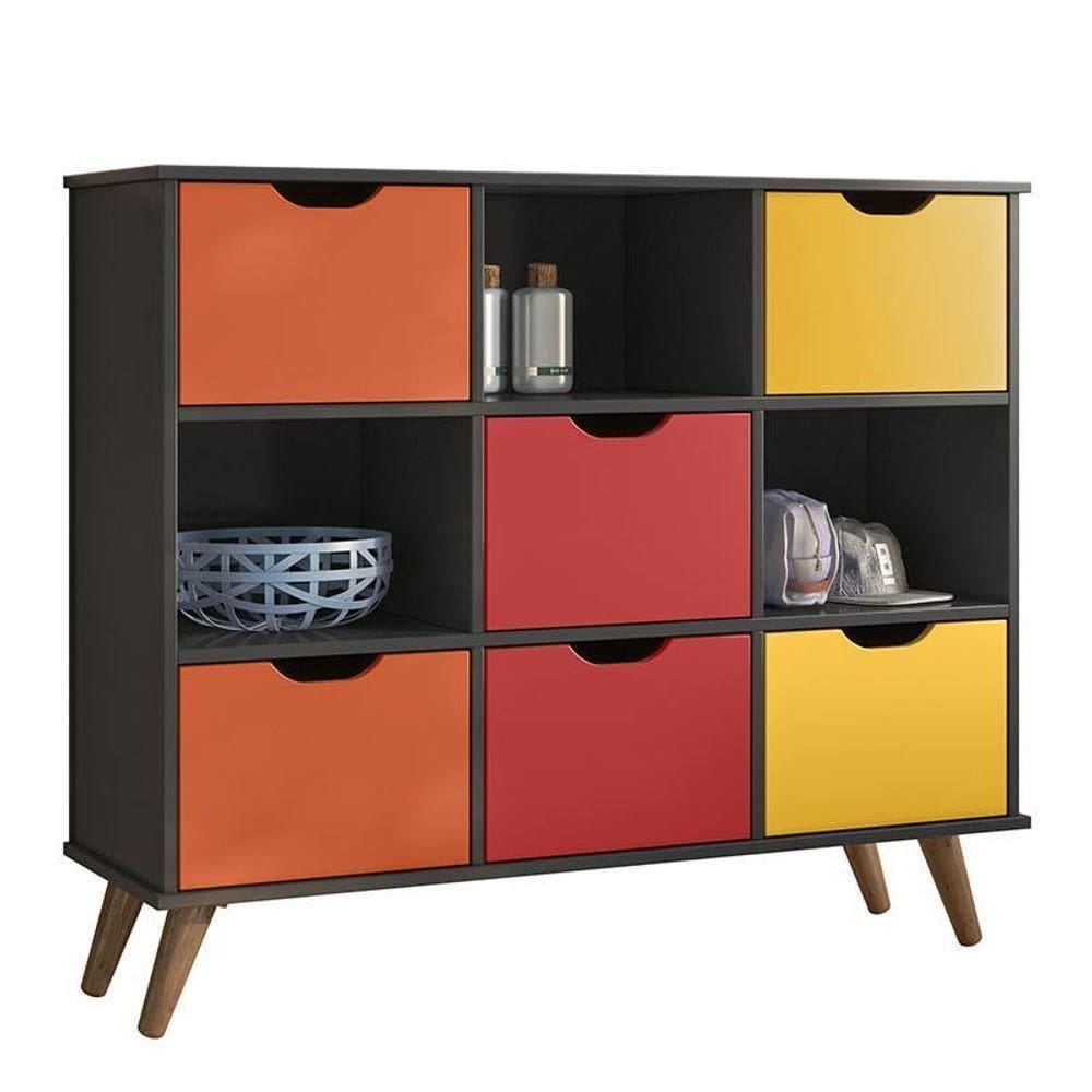 Nicho Organizador Retrô 1478 Com 6 Gavetas Preto-colorido - Qmovi Preto-colorido