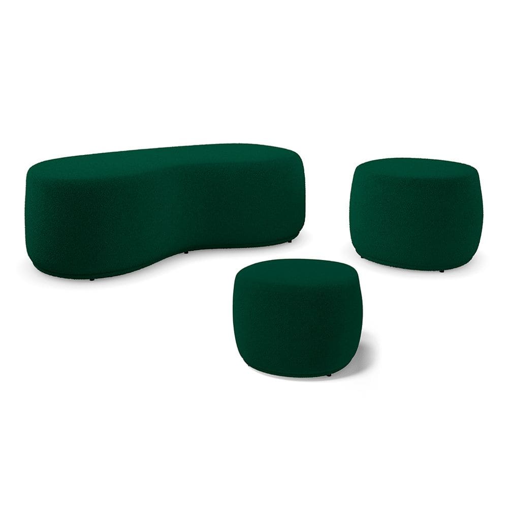 Conjunto 03 Puffs Decorativos Living Aisha Orgânico Bouclê Verde - Abmaza