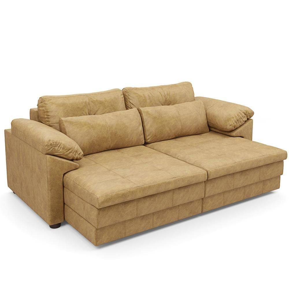 Sofá Retrátil Para Sala De Estar 2 Lugares 175cm Riza S03 Couro Soft Bege - Lyam Decor
