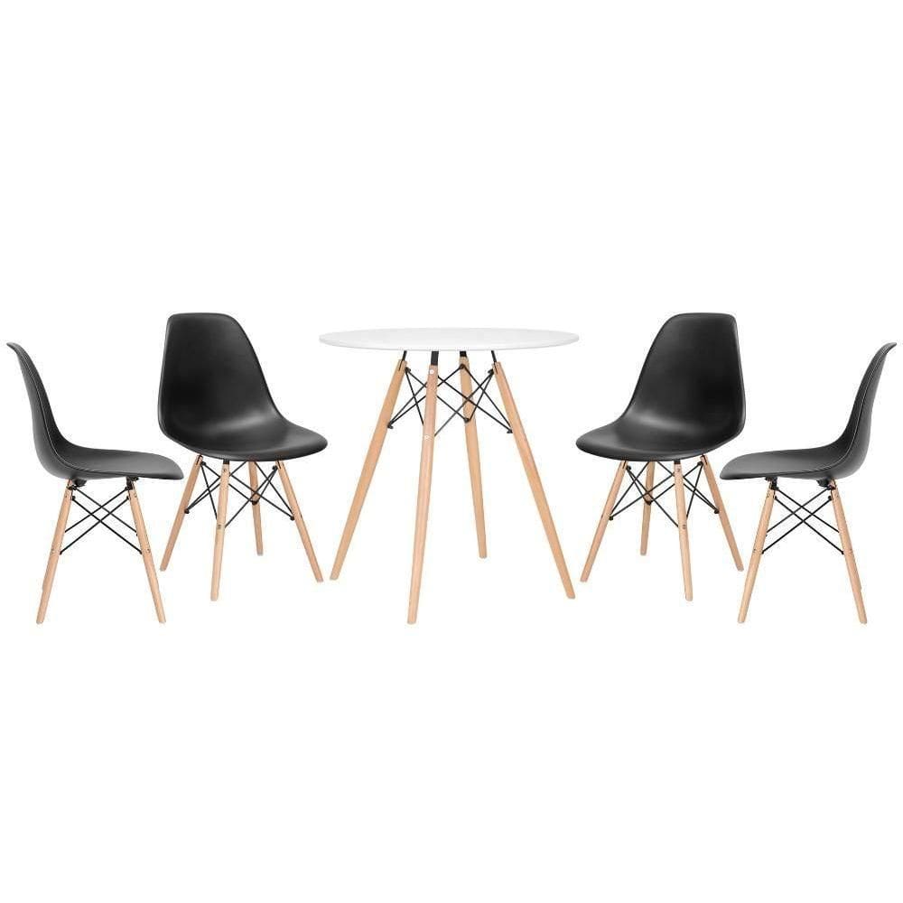 Kit - Mesa Eames 70 Cm Branco + 4 Cadeiras Eames Dsw Preto Mesa Branco Com Cadeiras Preto