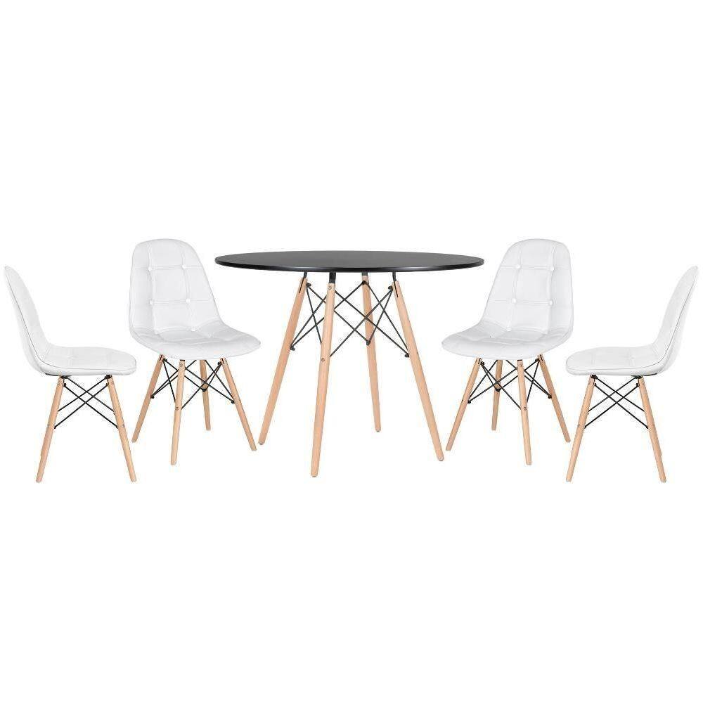 Kit - Mesa Eames 100 Cm Preto + 4 Cadeiras Botonê Branco Mesa Preto Com Cadeiras Branco