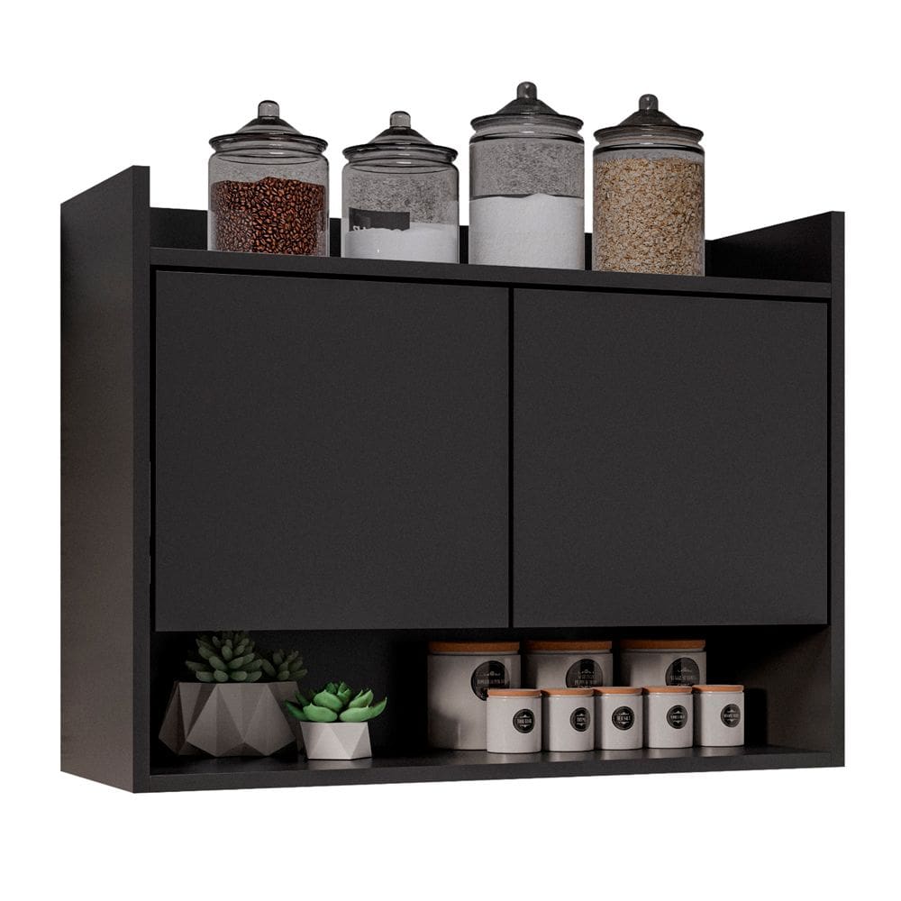 Armário Aéreo Cozinha Multiuso Cecília 70cm 02 Portas Preto - Abmaza