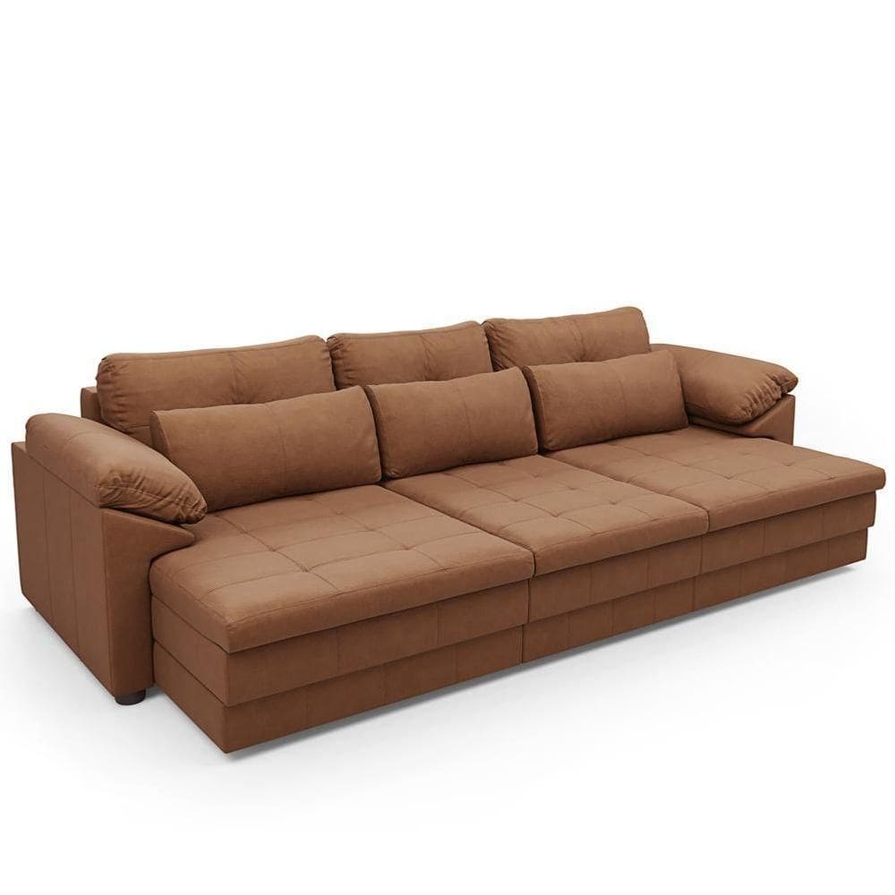 Sofá Retrátil Para Sala De Estar 4 Lugares 332cm Riza S03 Couro Soft Mel - Lyam Decor