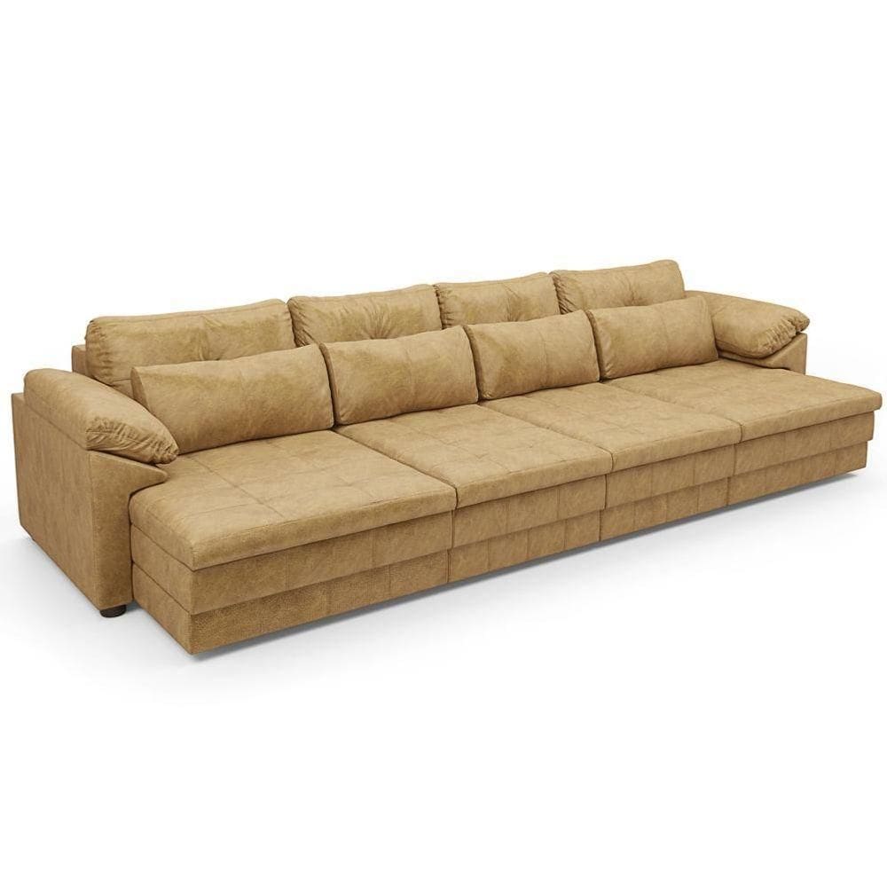 Sofá Retrátil Para Sala De Estar 6 Lugares 414cm Riza S03 Couro Soft Bege - Lyam Decor