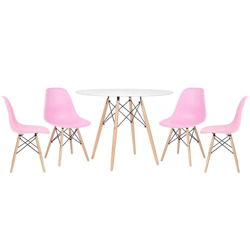 Kit - Mesa Eames 100 Cm Branco + 4 Cadeiras Eames Dsw Rosa Claro Mesa Branco Com Cadeiras Rosa
