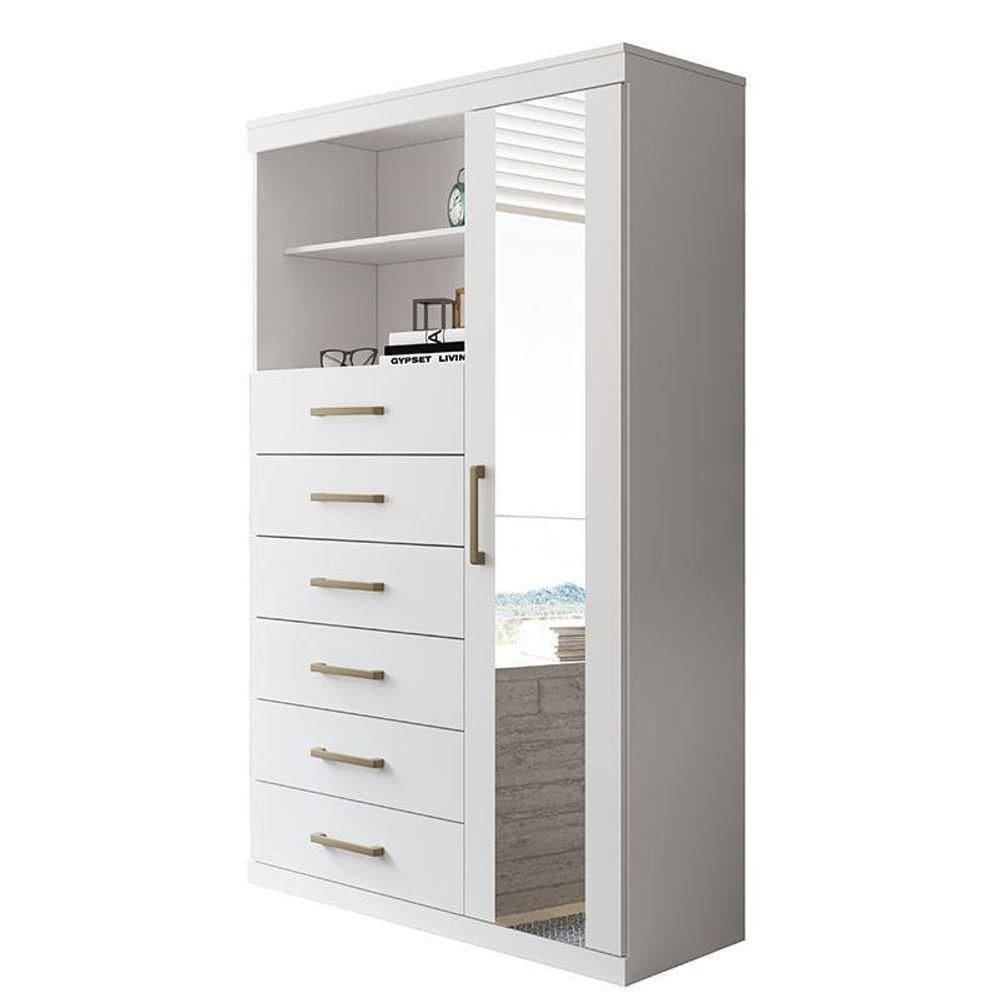 Multi-cômoda Marabá 1 Porta E 6 Gavetas Branco Com Espelho - Santos Andirá Branco