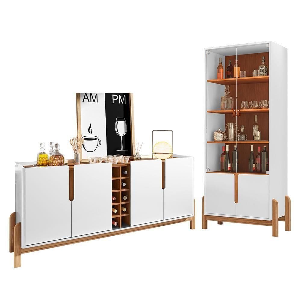 Sala De Jantar Lizz Com Cristaleira E Buffet Aparador Com Adega Branco-cedro - Casa D Branco-cedro