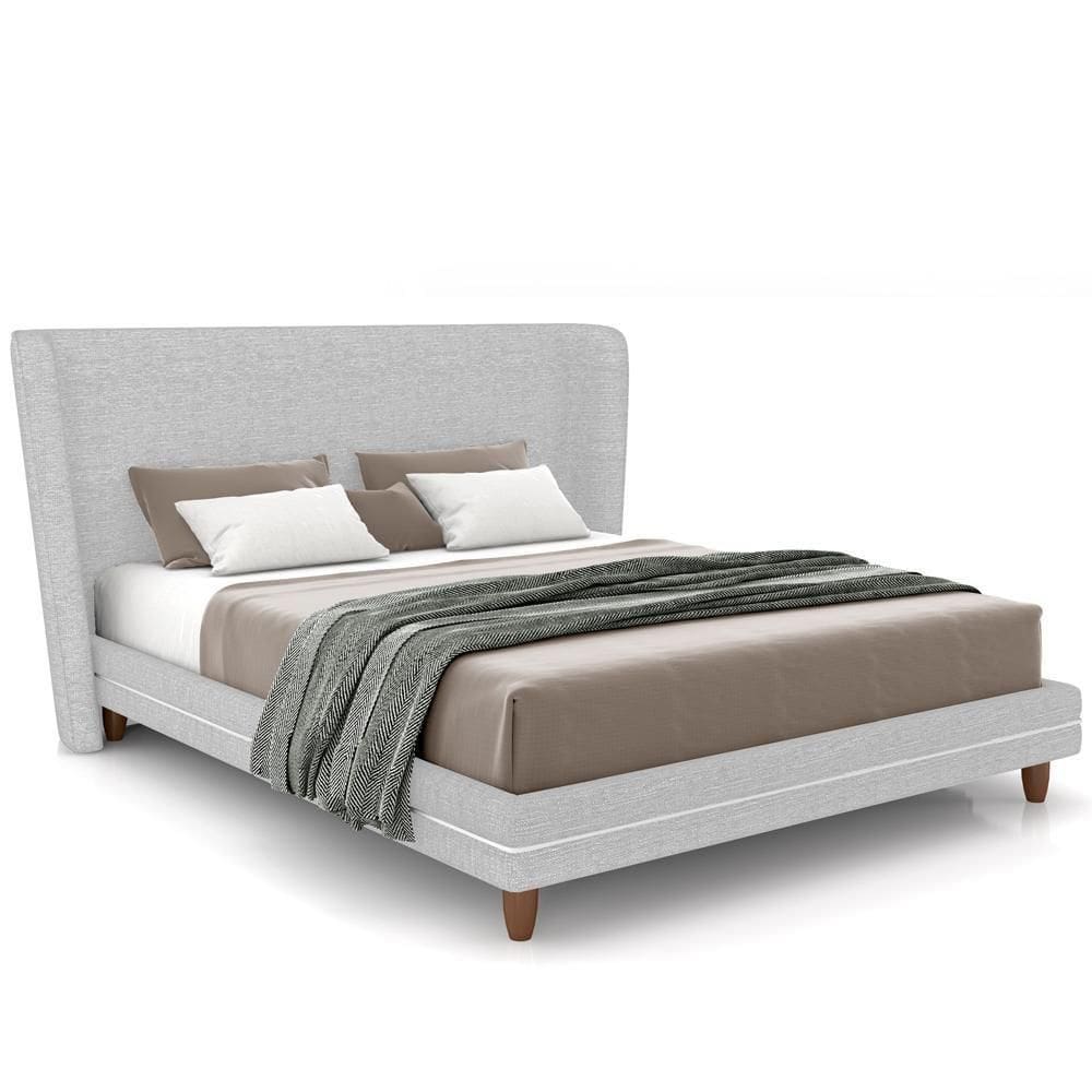 Cabeceira Casal Nilo 160cm Com Cama Pés Madeira Suném P05 Linho Cinza Claro - Lyam Decor
