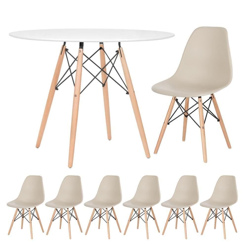 Kit - Mesa Eames 100 Cm Branco + 6 Cadeiras Eames Dsw Nude Mesa Branco Com Cadeiras Nude