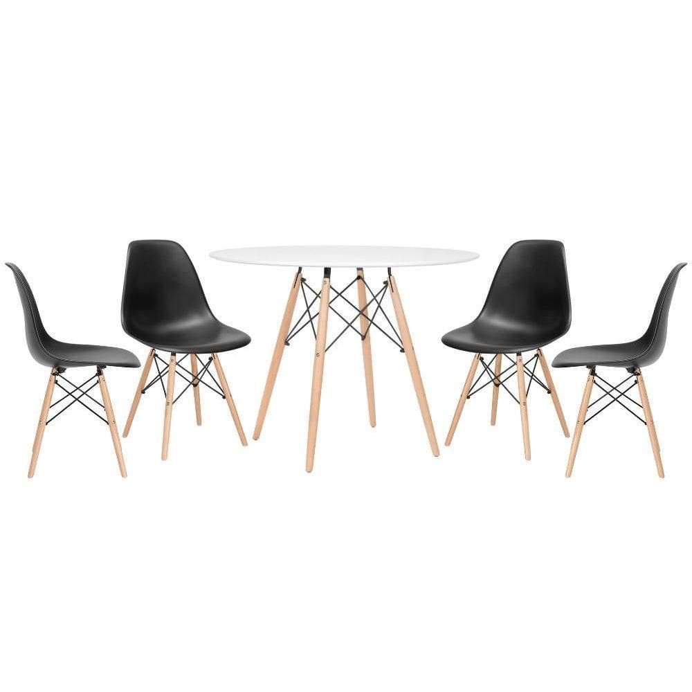 Kit - Mesa Eames 100 Cm Branco + 4 Cadeiras Eames Dsw Preto Mesa Branco Com Cadeiras Preto