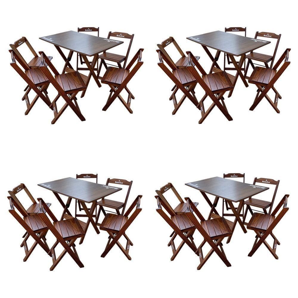 Kit 4 Conjuntos Mesa Dobrável Madeira 110x70 Com 6 Cadeiras Personalizada Hei Imbuia - Tarimatã