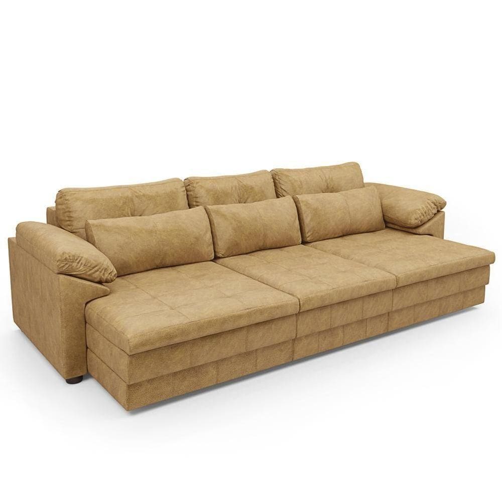 Sofá Retrátil Para Sala De Estar 3 Lugares 257cm Riza S03 Couro Soft Bege - Lyam Decor