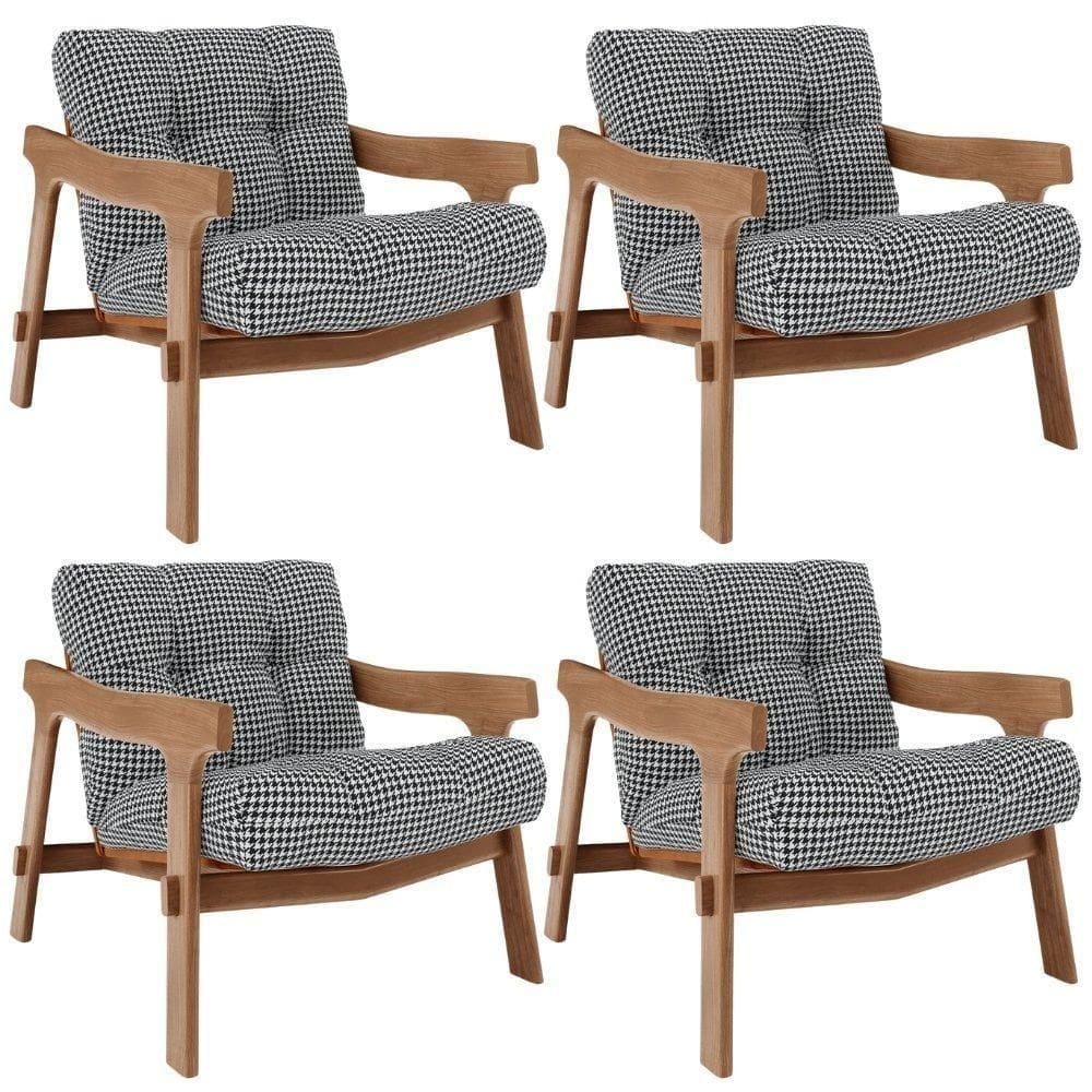 Kit 04 Poltronas Decorativa Fixa Para Sala Living Ikary L02 Canela Pied Poule - Lyam Decor