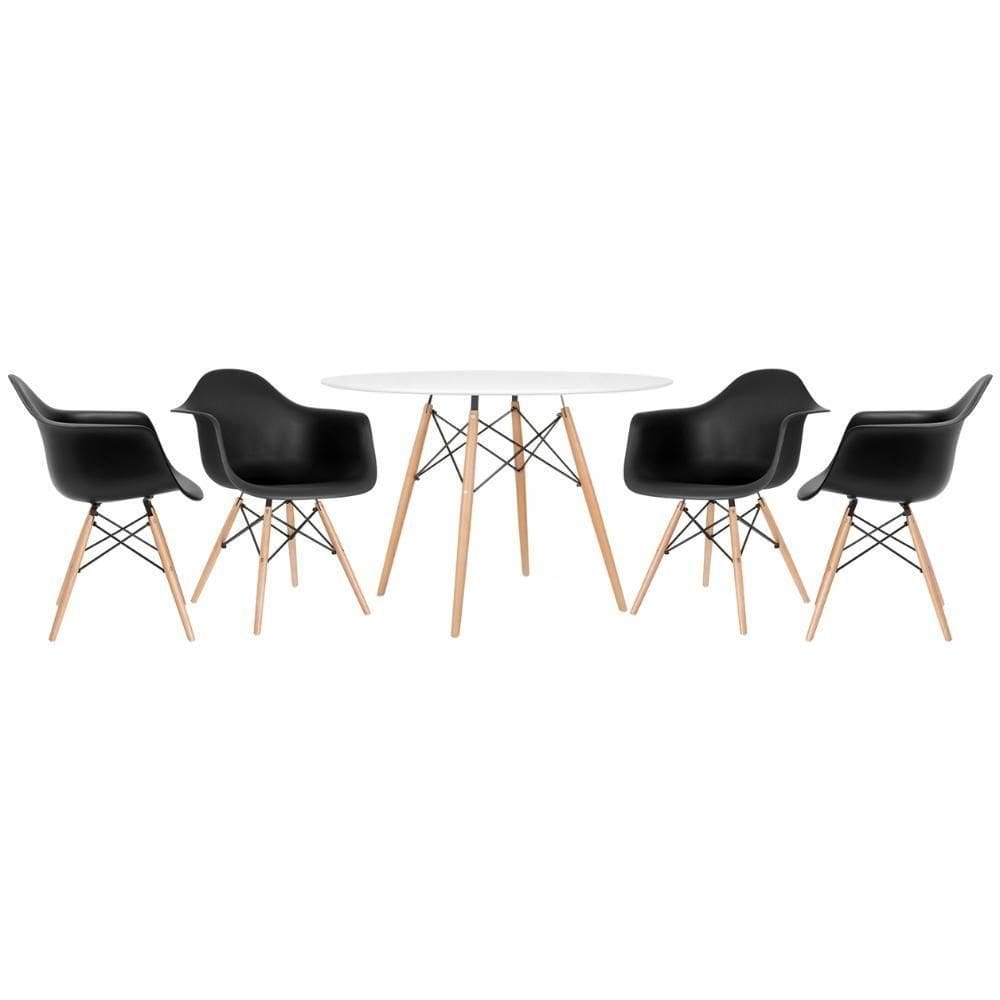 Kit - Mesa Eames 120 Cm Branco + 4 Cadeiras Eames Daw Preto Mesa Branco Com Cadeiras Preto