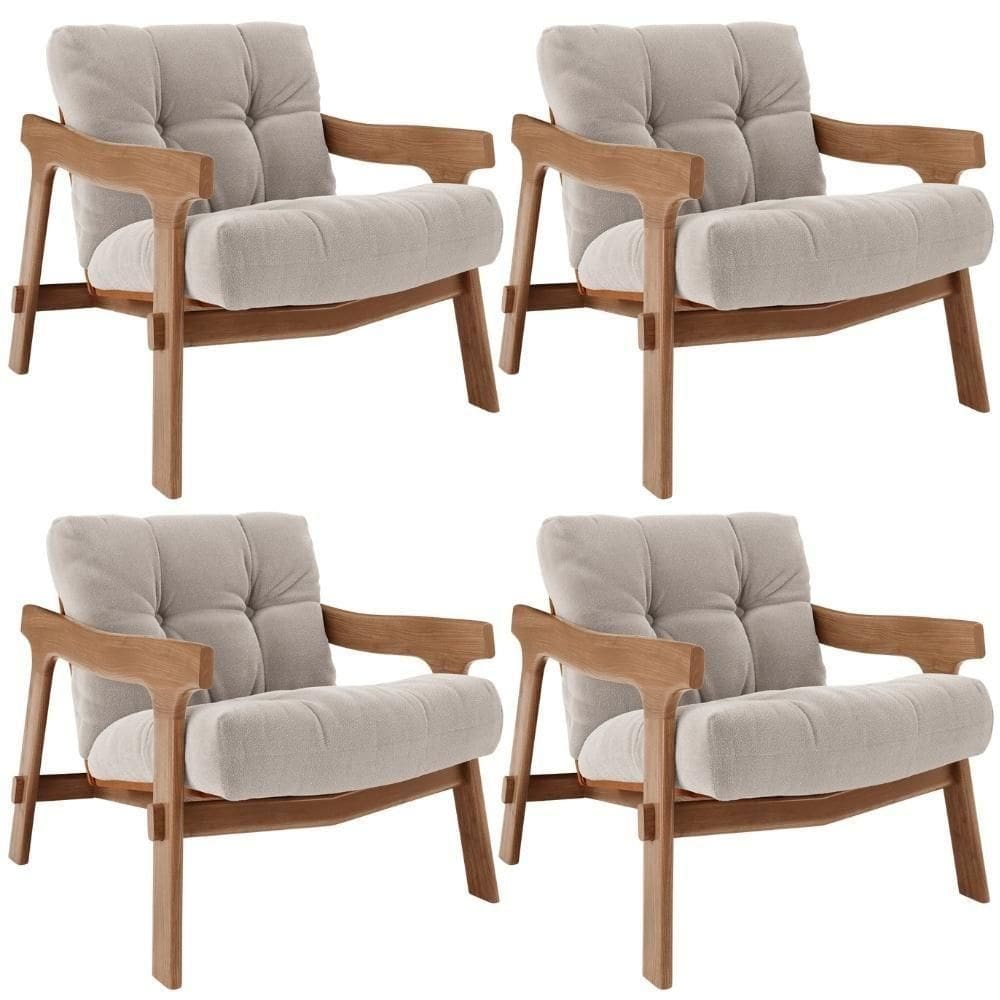 Kit 04 Poltronas Decorativa Fixa Para Sala Living Ikary L02 Canela Bouclê Bege Escuro - Lyam Decor