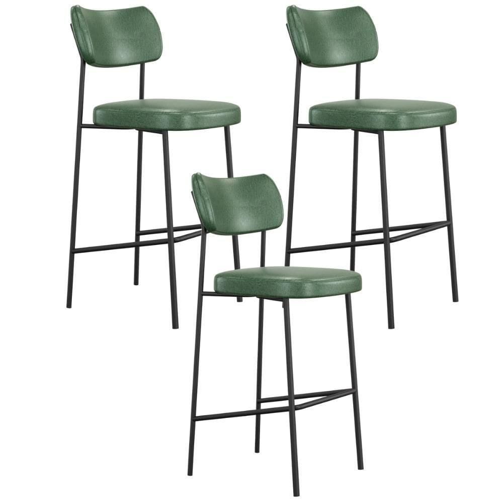 Kit 03 Banquetas Alta Bar Cozinha Sala De Jantar Preto Melina L02 Couríssimo Verde - Lyam Decor
