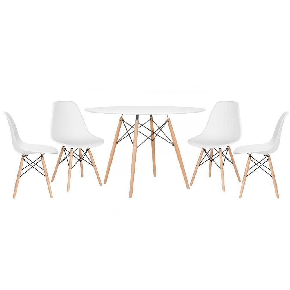 Kit - Mesa Eames 120 Cm Branco + 4 Cadeiras Eames Dsw Branco Mesa Branco Com Cadeiras Branco
