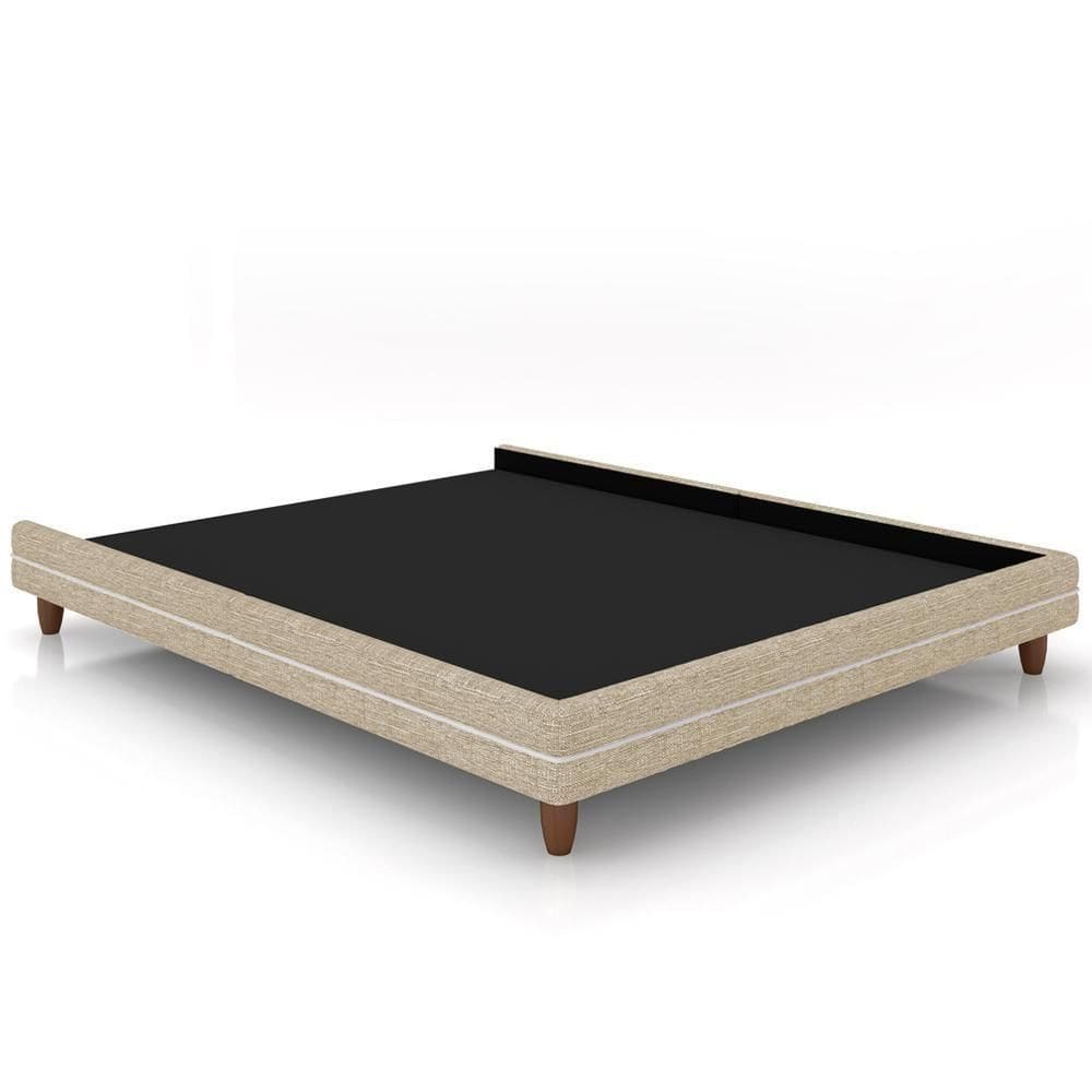 Cama Casal Base Pés Madeira 168cm Suném P05 Linho Bege - Lyam Decor