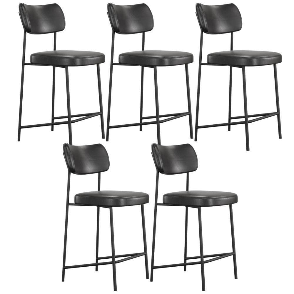 Kit 05 Banquetas Baixa Bar Cozinha Sala De Jantar Preto Melina L02 Couríssimo Preto - Lyam Decor