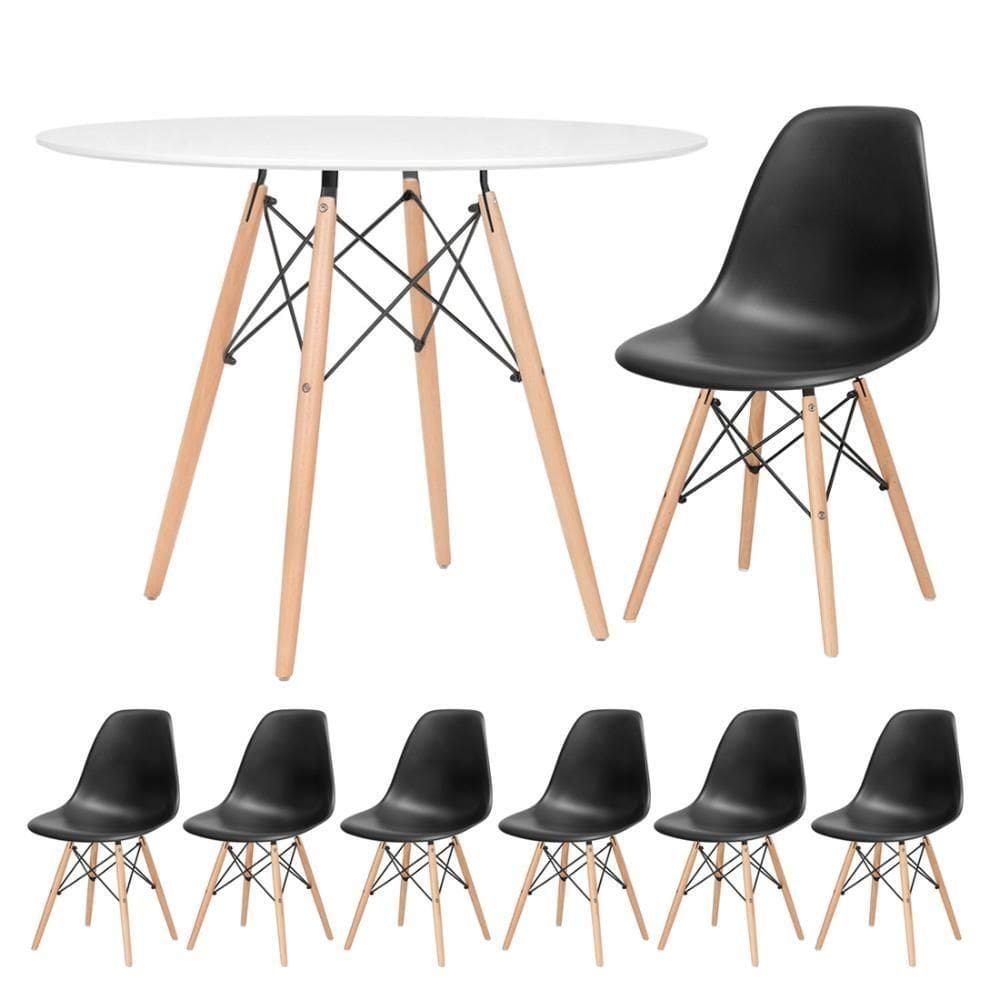 Kit - Mesa Eames 100 Cm Branco + 6 Cadeiras Eames Dsw Preto Mesa Branco Com Cadeiras Preto