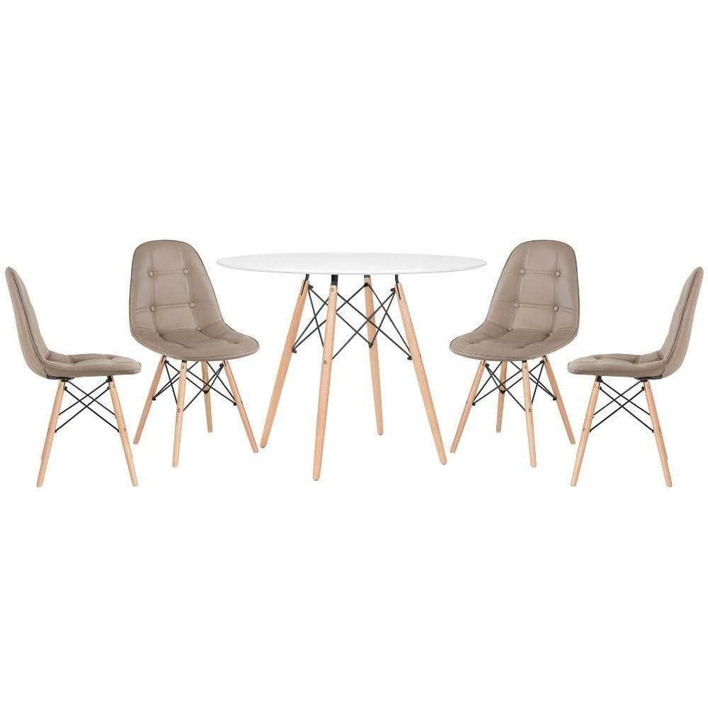 Kit - Mesa Eames 100 Cm Branco + 4 Cadeiras Botonê Nude Mesa Branco Com Cadeiras Nude