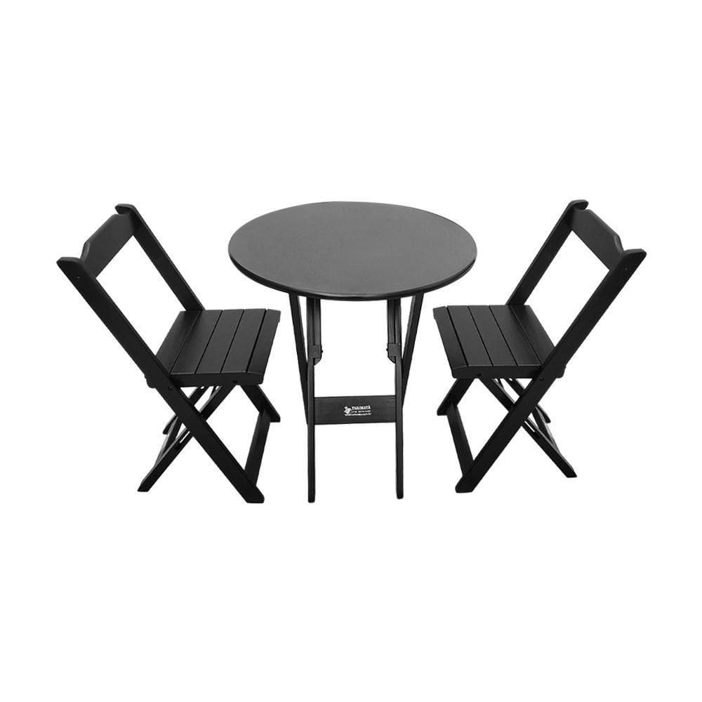 Mesa Dobrável De Madeira Redonda 70cm Com 2 Cadeiras Preta - Tarimatã