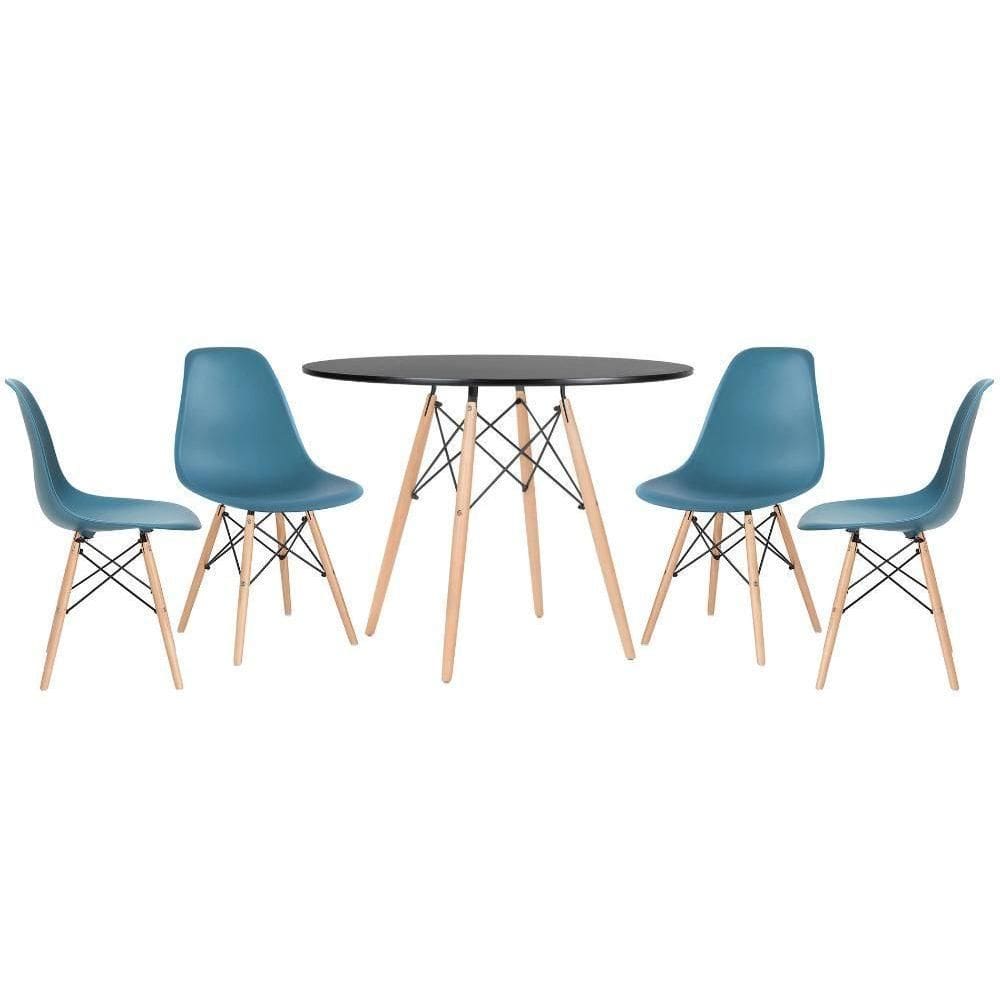Kit - Mesa Eames 100 Cm Preto + 4 Cadeiras Eames Dsw Turquesa Mesa Preto Com Cadeiras Turquesa