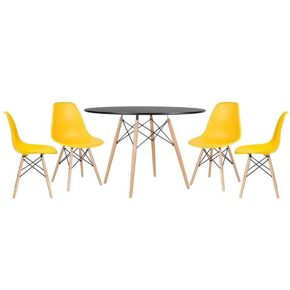 Kit - Mesa Eames 120 Cm Preto + 4 Cadeiras Eames Dsw Amarelo Mesa Preto Com Cadeiras Amarelo