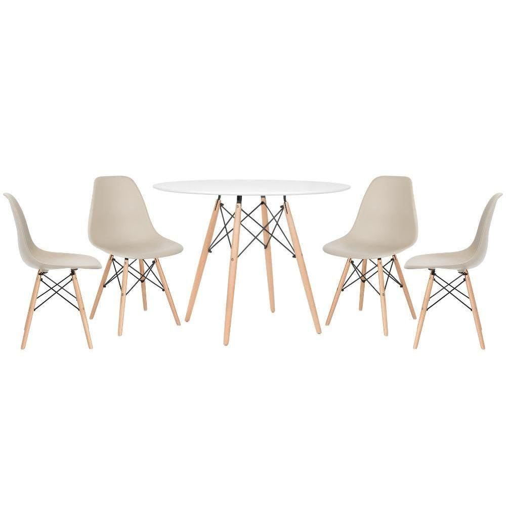 Kit - Mesa Eames 100 Cm Branco + 4 Cadeiras Eames Dsw Nude Mesa Branco Com Cadeiras Nude