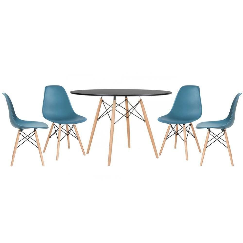 Kit - Mesa Eames 120 Cm Preto + 4 Cadeiras Eames Dsw Turquesa Mesa Preto Com Cadeiras Turquesa