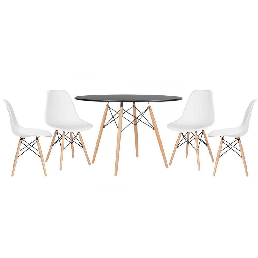 Kit - Mesa Eames 120 Cm Preto + 4 Cadeiras Eames Dsw Branco Mesa Preto Com Cadeiras Branco